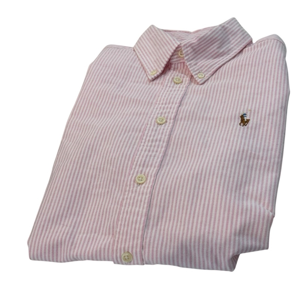 Ralph Lauren Shirt Mens Medium Pink Striped Seersucker Button Up Short Sleeve